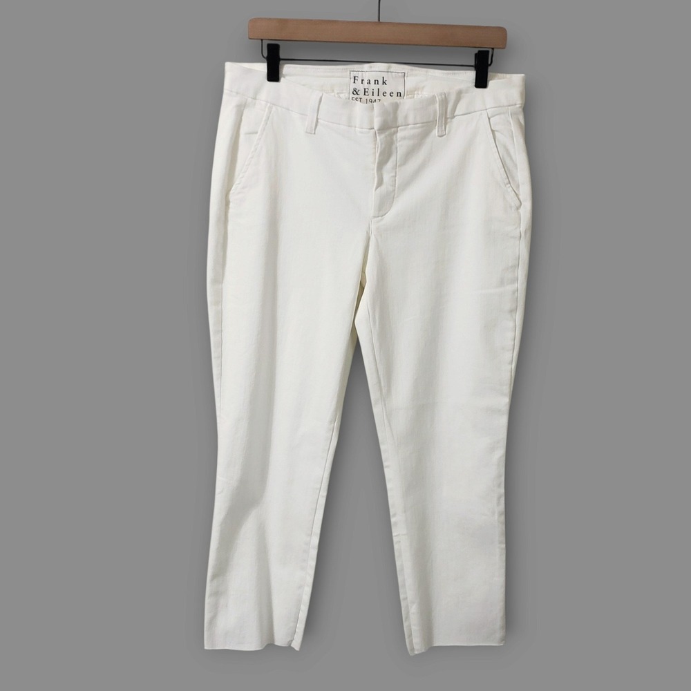 Frank & Eileen Wicklow Italian Chino Cropped Fray Pants White Size 10